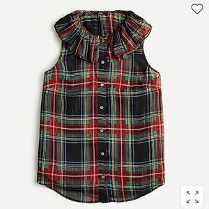 J.Crew Sleeveless ruffle-collar top black tartan*